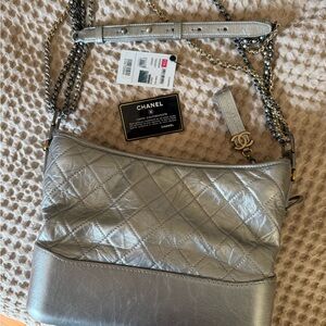 Chanel Metallic Silver Quilted Crossbody Bag